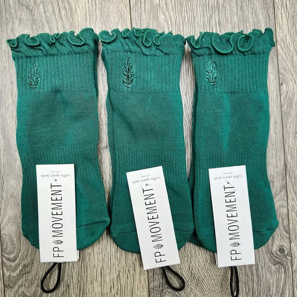 3 Pack Free People Movement Ruffle Sport Sock Green Ankle Lucky Honey